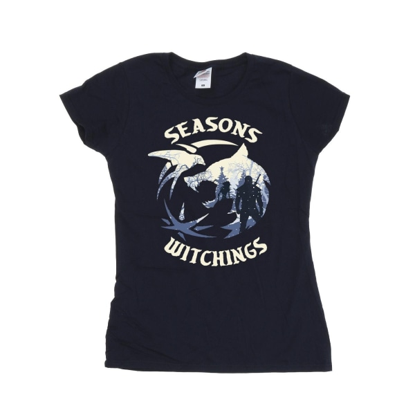 Netflix T-shirt i bomull för kvinnor/damer The Witcher Christmas Wolf Navy Blue S
