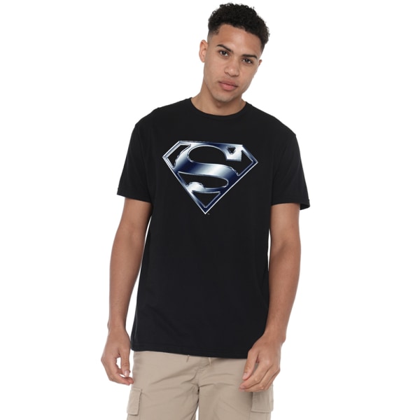 Superman Herr metallisk logotyp T-shirt L Svart Black L