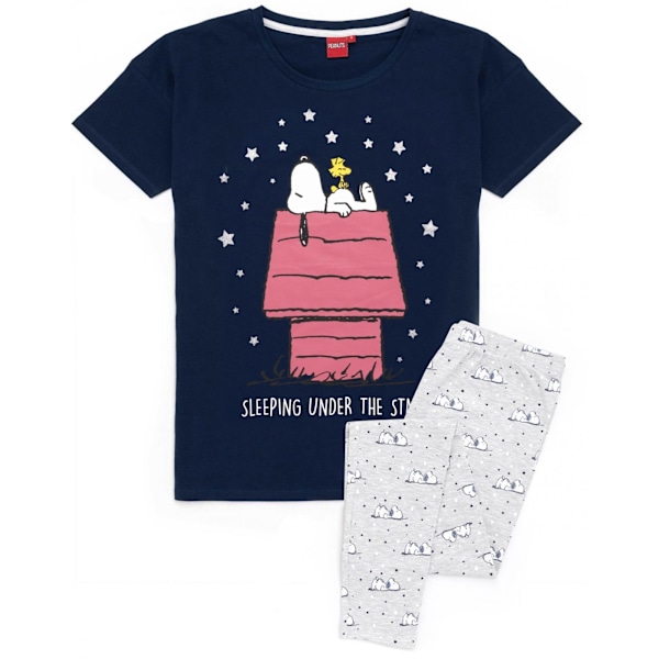 Peanuts Dam/Dam Snoopy Lång Pyjamas Set L Marinblå/Grå Navy/Grey L