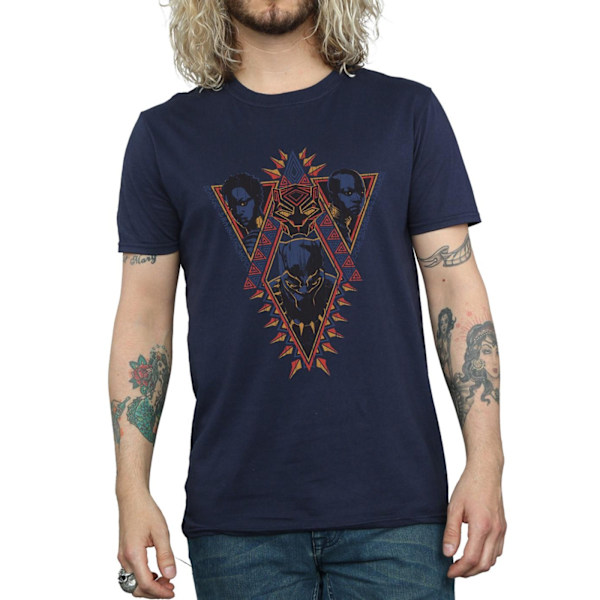 Marvel Herr Svart Panter Tribal Heads T-Shirt M Marinblå Navy Blue M