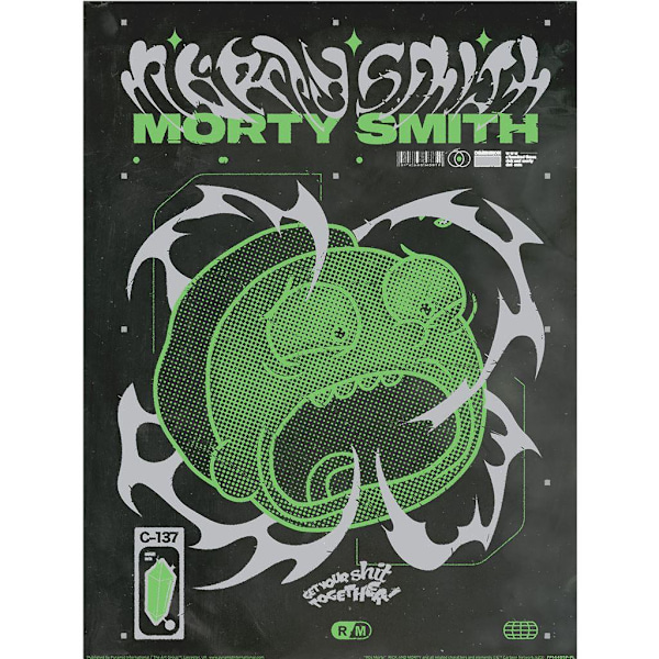 Rick And Morty 90S Rave Rickvival Morty Poster 40cm x 30cm Svart Black/Green/White 40cm x 30cm