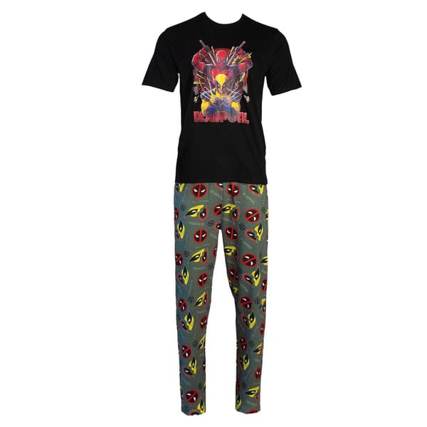 Deadpool & Wolverine Herr Action Pose Bomulls Pyjamasset XXL Bla Black/Multicoloured XXL