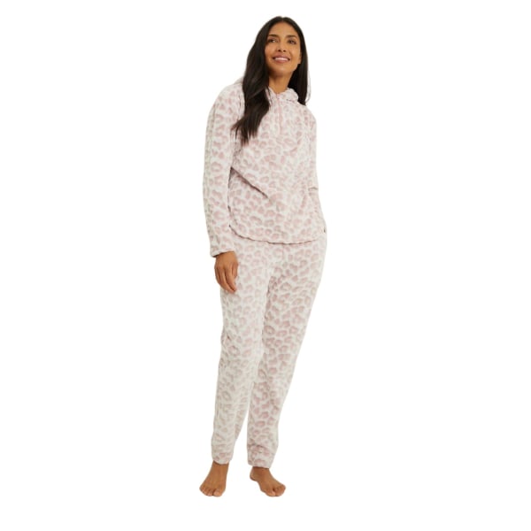 Debenhams dam/dam print fleece präglad lång pyjam Dusky Pink 24 UK - 26 UK