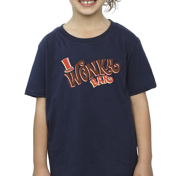 Willy Wonka Girls Bar Logo Bomull T-shirt 5-6 år Marinblå Navy Blue 5-6 Years