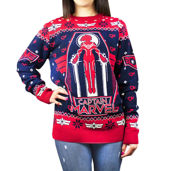 Captain Marvel Dam Premium Stickad Jultröja M Red/Black M