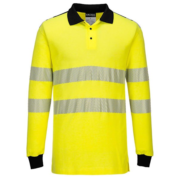Portwest Herr PW3 Flamskyddad Hi-Vis Långärmad Poloskjorta Yellow/Black XL