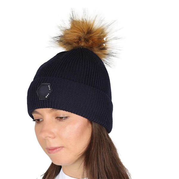Coldstream Dam/Kvinna Hawick Crystal Suede Patch Bobble Beanie Navy One Size