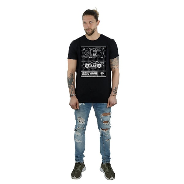 Cars Mens Lightning McQueen Blueprint Bomull T-Shirt M Svart Black M