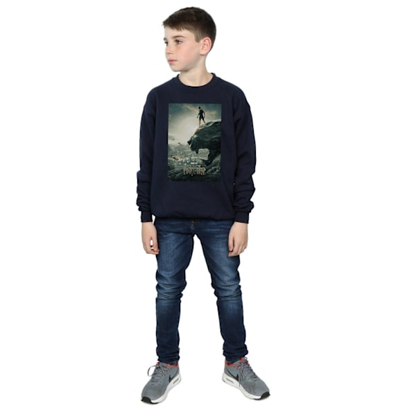 Marvel Boys Black Panther Poster Sweatshirt 7-8 år Marinblå Navy Blue 7-8 Years