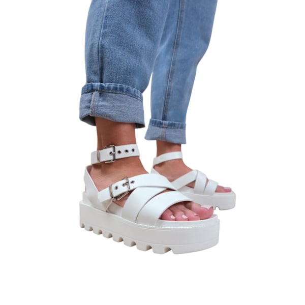 Where's That From Dam/Damer Layla Spänne Bred Plattform Sand White 6 UK Wide