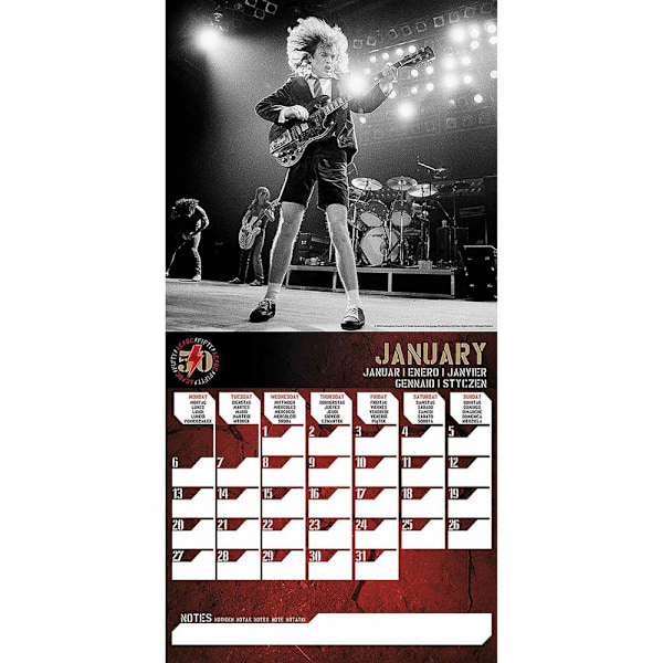 AC/DC 2025 Fyrkantig Väggkalender One Size Röd/Svart/Guld Red/Black/Gold One Size