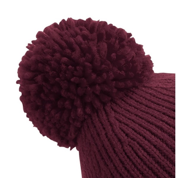 Beechfield Unisex Engineered Knit Ribbed Pom Pom Beanie One Size Burgundy One Size