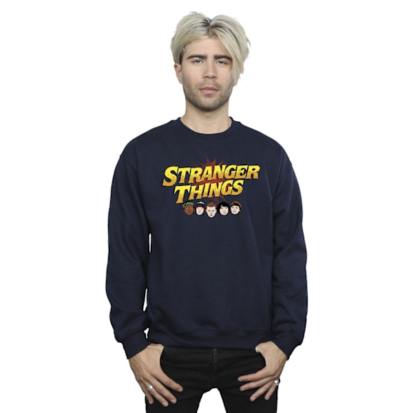 Netflix Herr Stranger Things Comic Heads Sweatshirt M Marinblå Navy Blue M