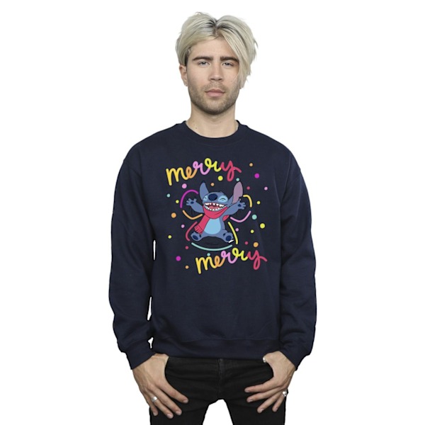 Disney Herr Lilo & Stitch Merry Rainbow Sweatshirt XL Marinblå Navy Blue XL