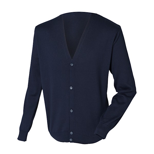 Henbury Herr V-ringad knapp fin stickad kofta 4XL Marinblå Navy 4XL