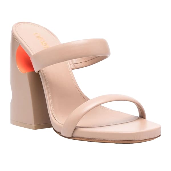 Off White Damskor/Dam Läder Hög Blockklack Mules 2 UK Beige Beige/Orange 2 UK