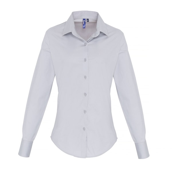 Premier Dam/Kvinnor Stretch Fit Poplin Långärmad Blus XS Silver XS