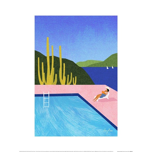 Henry Rivers Swimming Pool I Print 50cm x 40cm Blå/Rosa/Grön Blue/Pink/Green 50cm x 40cm