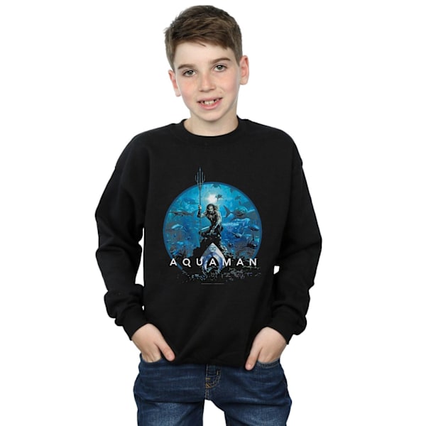 DC Comics Boys Aquaman Circle Poster Sweatshirt 5-6 år Svart Black 5-6 Years