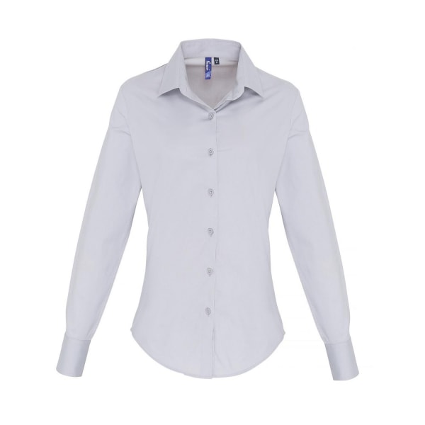 Premier Dam/Dam Poplin Stretch långärmad skjorta 8 UK Si Silver 8 UK