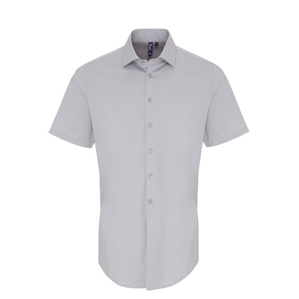 Premier Mens Stretch Fit Poplin Kortärmad Skjorta L Silver Silver L
