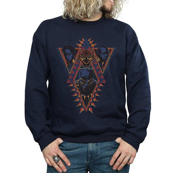 Marvel Herr Svart Panter Tribal Heads Sweatshirt XXL Marinblå Navy Blue XXL