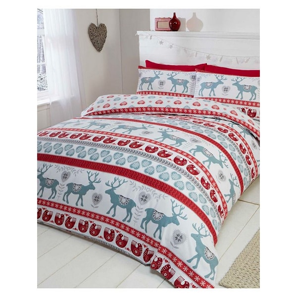 Rapport Scandi Borstad Bomulls Jul Örngott Set Singel White/Red/Blue Single