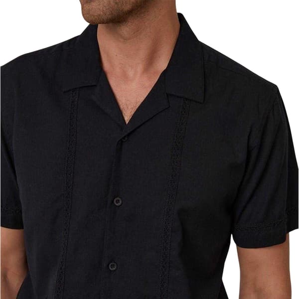 Threadbare Herrar Broderad Krage Kortärmad Bowlingskjorta Black S
