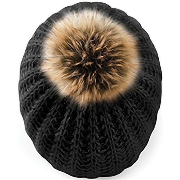 Beechfield Dam/Kvinnors Faux Fur Pom Pom Vintermössa En Storlek Black One Size