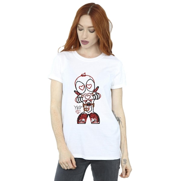 Marvel Dam/Damer Deadpool Love Beam Line Bomull Boyfriend T-shirt White L