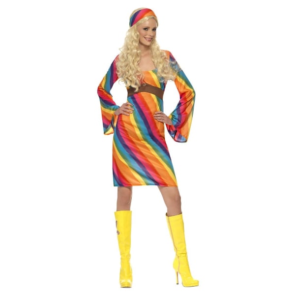 Smiffys Dam/Dam Hippie Regnbåge Kostymset XL Flerfärgad Multicoloured XL