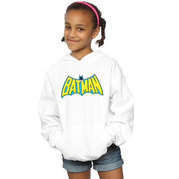 DC Comics Girls Batman Retro Logo Hoodie 7-8 år Vit White 7-8 Years