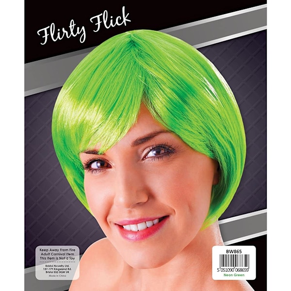 Bristol Novelty Dam/Damer Flirty Flick Peruk En Storlek Neon Grön Neon Green One Size