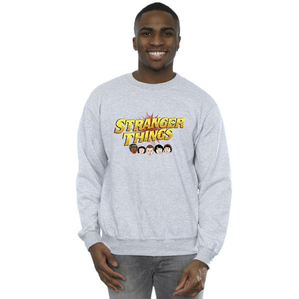 Netflix Mens Stranger Things Comic Heads Sweatshirt S Sports Grå Sports Grey S