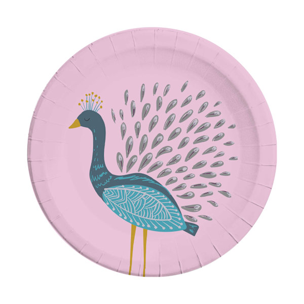 Procos Peacock engångstallrikar (8-pack) One Size Rosa/Blå Pink/Blue One Size