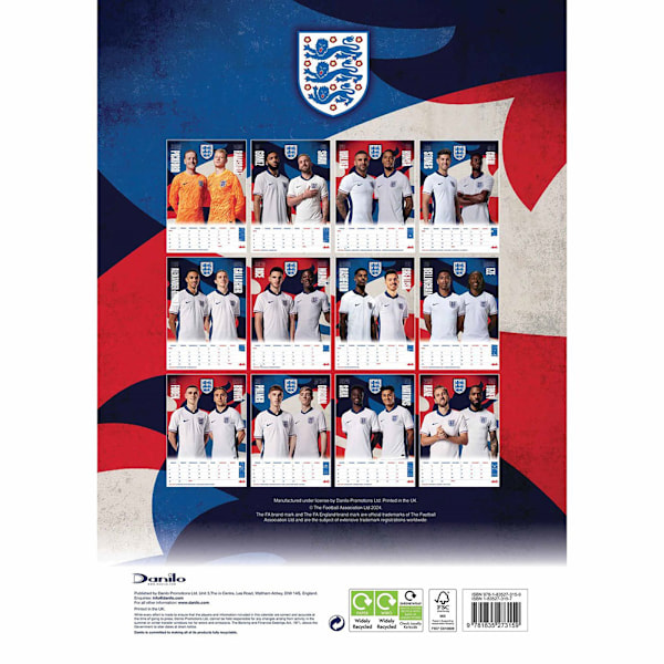 England FA Väggkalender 2025 A3 En Storlek Flerfärgad Multicoloured One Size