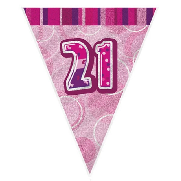 Unique Party Rosa 21 Glitz Vimpelgirlang One Size Rosa Pink One Size