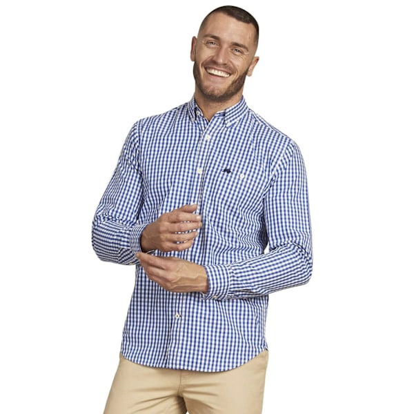 Raging Bull Herr Gingham Klassisk Långärmad Skjorta 6XL Marinblå Navy 6XL
