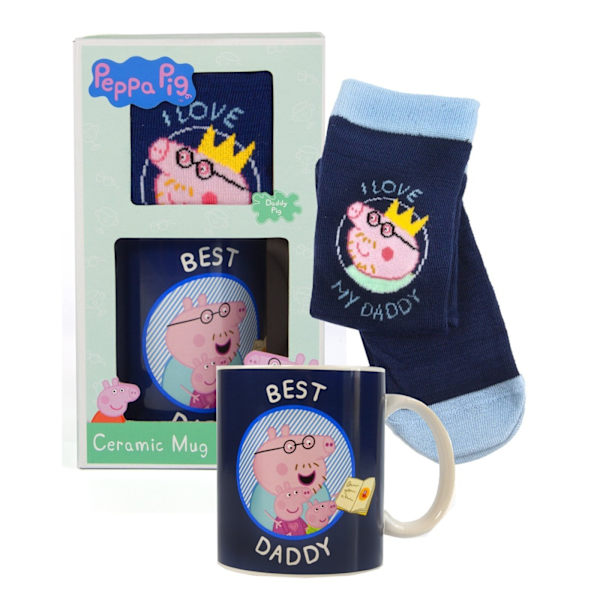 Greta Gris Bästa Pappa Mugg och Sock Set En Storlek Blå Blue One Size