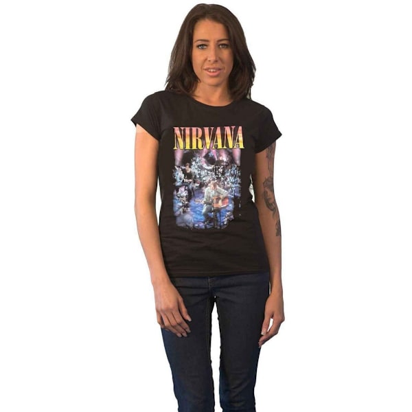 Nirvana Dam/Kvinnor Unplugged Photograph Bomull T-shirt 14 UK Black 14 UK