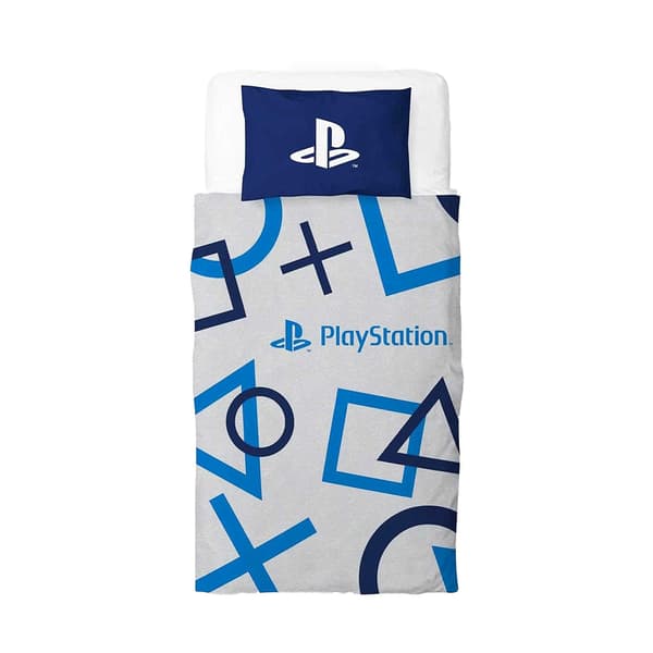 Playstation Ikoner Vändbart Påslakanset Dubbel Vit/Blå White/Blue Double