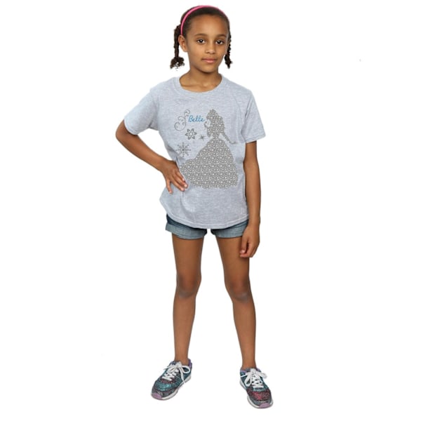 Disney Princess Girls Belle Jul Silhouette Bomull T-shirt Sports Grey 5-6 Years