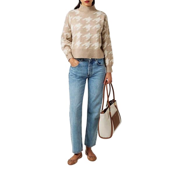 Vero Moda Dam Houndstooth Tröja med Polokrage 6 UK Mink Mink 6 UK