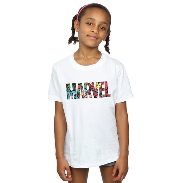 Marvel Comics Flickor Infill Karaktär Bomullslogotyp T-shirt 9-11 År White 9-11 Years