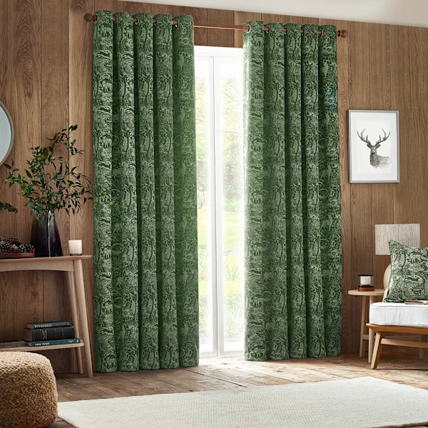 Furn Winter Woods Chenille Djur Öglett Gardiner 117cm x 183cm Emerald 117cm x 183cm