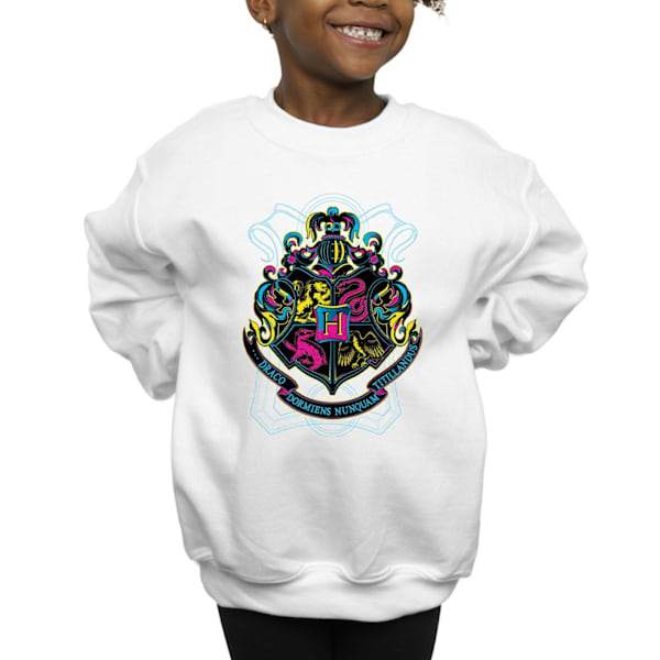 Harry Potter Neon Hogwarts Crest Sweatshirt för flickor 7-8 år Vit White 7-8 Years