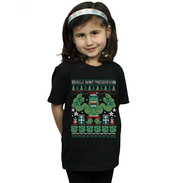 Marvel Girls Hulk Want Presents Fair Isle Bomull T-shirt 3-4 år Black 3-4 Years