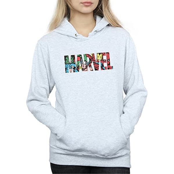 Marvel Comics Dam/Damer Infill Logo Heather Hoodie L Grå Grey L