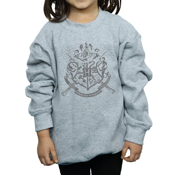 Harry Potter Hogwarts Crest Wands Sweatshirt för flickor 7-8 år Sp Sports Grey 7-8 Years