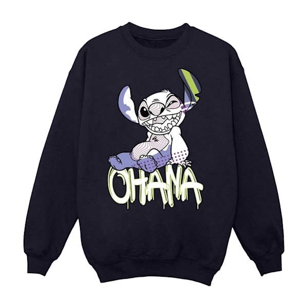 Disney Girls Lilo And Stitch Ohana Graffiti Sweatshirt 9-11 Yea Navy Blue 9-11 Years